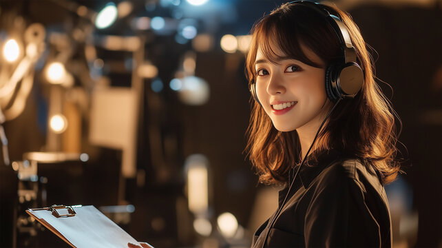 結婚式で音響を担当する女性スタッフ