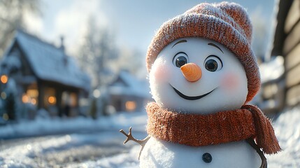 Cozy Snowman Wearing a Warm Hat in Winter Scene