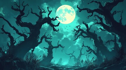Fototapeta premium spooky halloween scene with moon. scary night