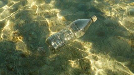 Plastic Pollution: A Close-Up of a Discarded Plastic Bottle Clashing with Pristine Beach Beauty under Ultra-Detailed, Cinematic Light