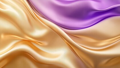 Fototapeta premium Vibrant abstract background featuring gold and purple silk fabric waves