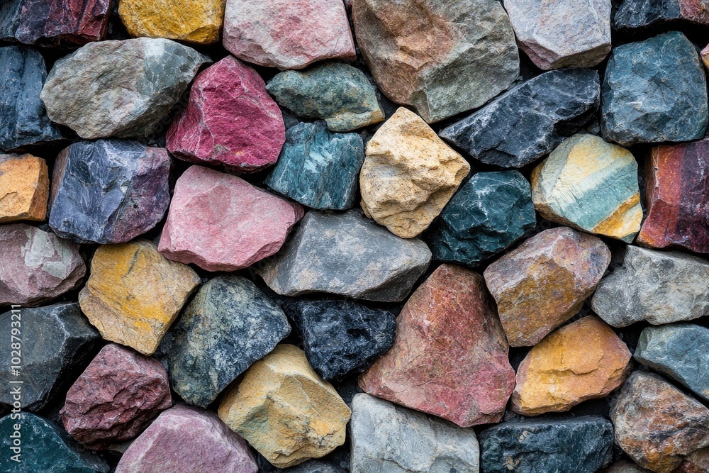 Poster a textured background with a mix of colored rocks. perfect for creating a rustic or natural feel in 
