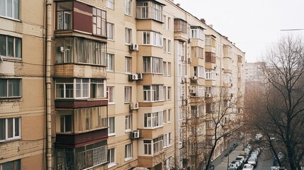 Urban Apartment Building with Balconies and City Views