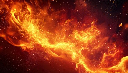 Dynamic flames and intense fire with heat waves against a stark backdrop