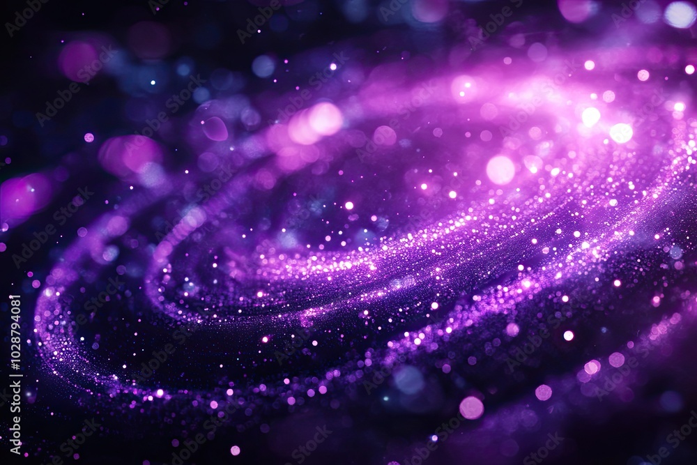Poster purple bokeh background with glitter. this sparkling image is ideal for adding a touch of magic to y