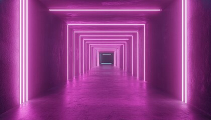 Neon-lit tunnel with vibrant lights creates an otherworldly atmosphere at night