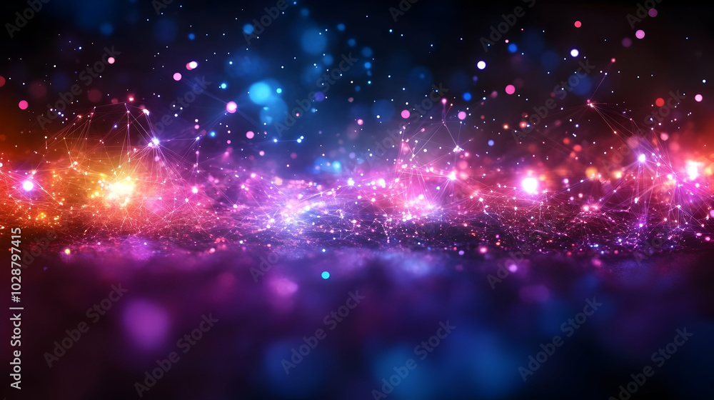 Poster vibrant abstract background with colorful lights and bokeh effects.