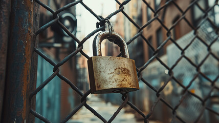 セキュリティの破れを示す開いた南京錠と壊れたカメラ