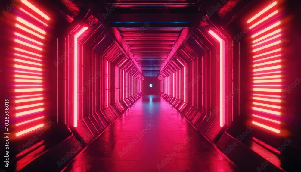 Poster futuristic neon-lit tunnel with glowing lights in a dynamic setting