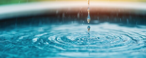 The rhythmic sound of water droplets falling into a fountain close up   A soothing, steady rhythm for relaxation   ethereal   Composite   Garden backdrop