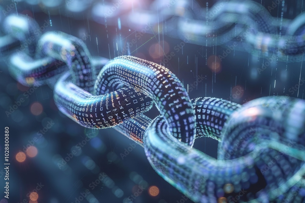 Poster a visual representation of a cryptographic blockchain ,a depiction of blockchain technology, represe
