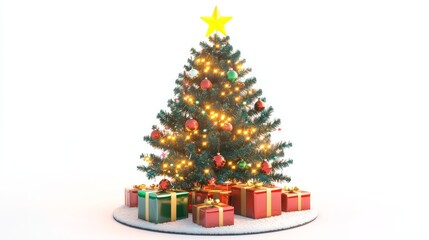 decorated christmas tree with gifts against white background