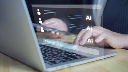  Chat with AI, Artificial Intelligence. man using technology smart robot AI, artificial...