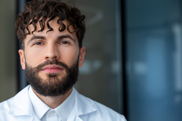Fototapeta premium Man dentist with braces showing importance of dental care in orthodontics while smiling for the camera