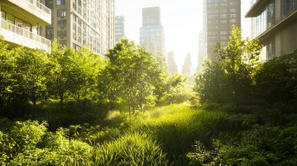 Serene Oasis Amidst Urban Chaos - Conceptual Image of Vibrant Garden in Concrete Jungle Promoting Green Initiatives with Ultra-Detailed, Cinematic Light