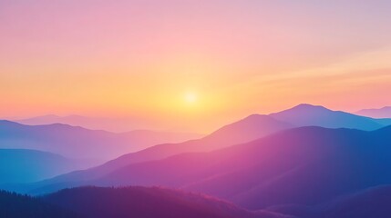 Obraz premium A serene sunrise enveloping the mountains in soft hues of orange and purple at dawn background
