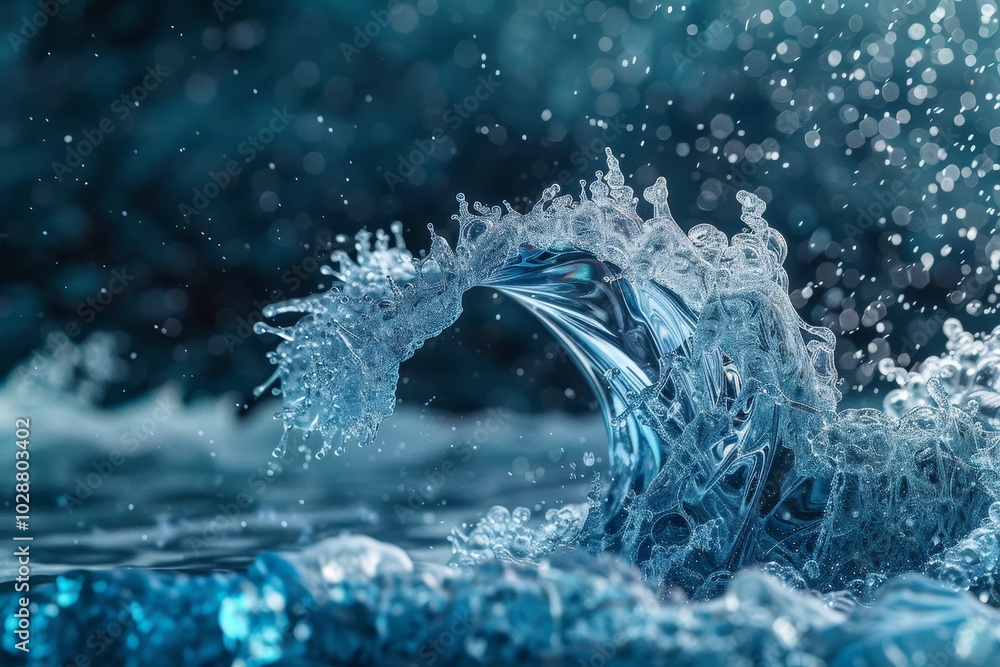 Poster a wave made of flowing blocks representing fluid blockchain transactions,an artistic representation 