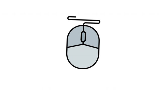 Gray computer mouse animation with wire, button, scroll wheel. Perfect for tech themed designs or office related projects requiring computer peripherals