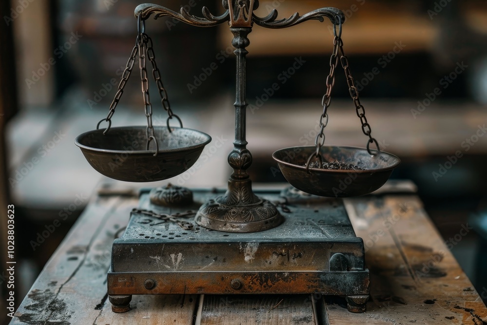 Poster a weighing scale comparing the price and value of a commodity ,an old-fashioned scale with two bowls