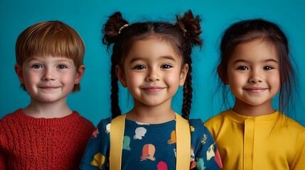 Smiling Diverse Children Representing Unity and Inclusion in Colorful Portrait. Cheerful young multiracial kids depicting the values of diversity,friendship and acceptance.