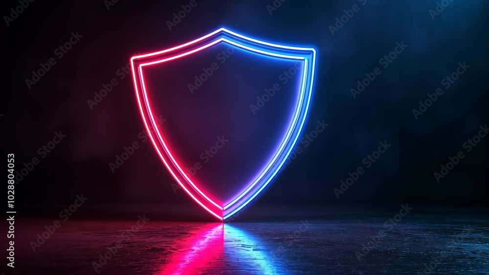 Poster vibrant neon shield pulsating with color changes against a dark backdrop