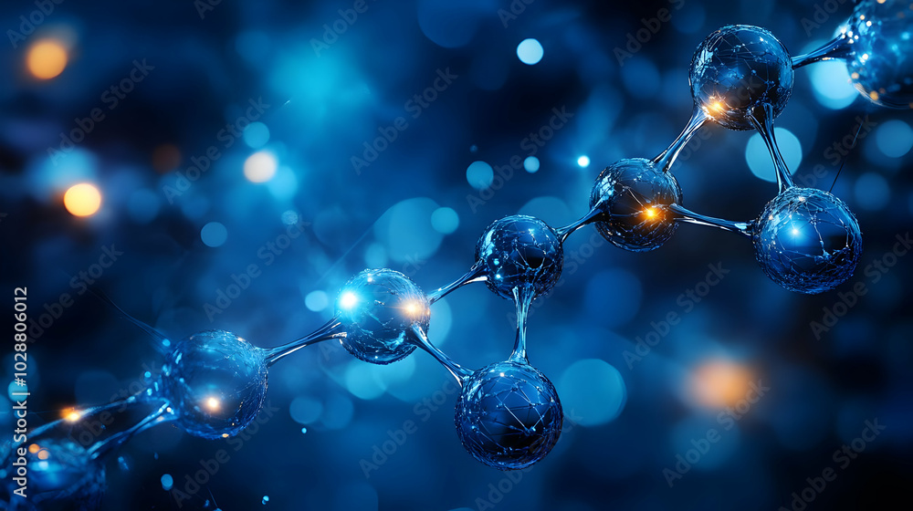 Poster abstract representation of molecular structures with glowing effects.