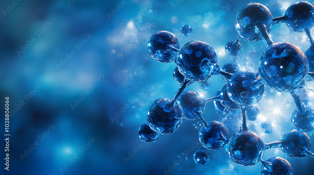 Poster abstract depiction of molecular structures in a cosmic background.