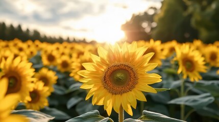 Obraz premium Sunflower Field At Sunset