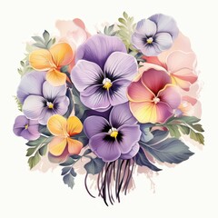 Elegant Floral Arrangement of Pansies and Leaves