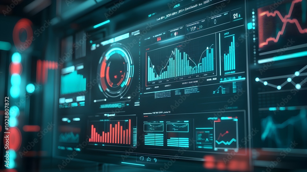 Aufkleber futuristic digital interface with charts and graphs