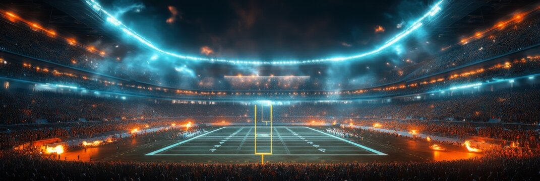 Spectacular twilight view of a packed stadium during a live sporting event in the city