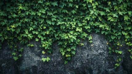 Lush Green Ivy Climbing a Rough Stone Wall