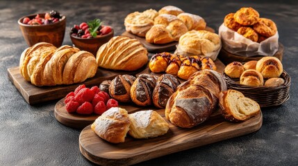 Bakery display with a variety of freshly baked bread and pastries, an inviting showcase of artisanal craftsmanship