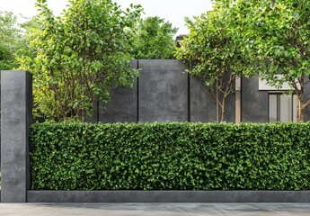 Modern home with large glass windows and greenery in a residential neighborhood on a sunny day