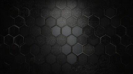 A futuristic black hexagonal technology design, with soft fading at the edges, suited for gaming companies or modern web banners.