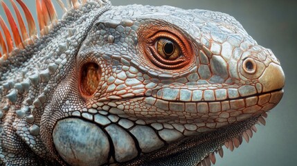 Fototapeta premium Close-up Portrait of an Iguana with Detailed Scales and a Golden Eye