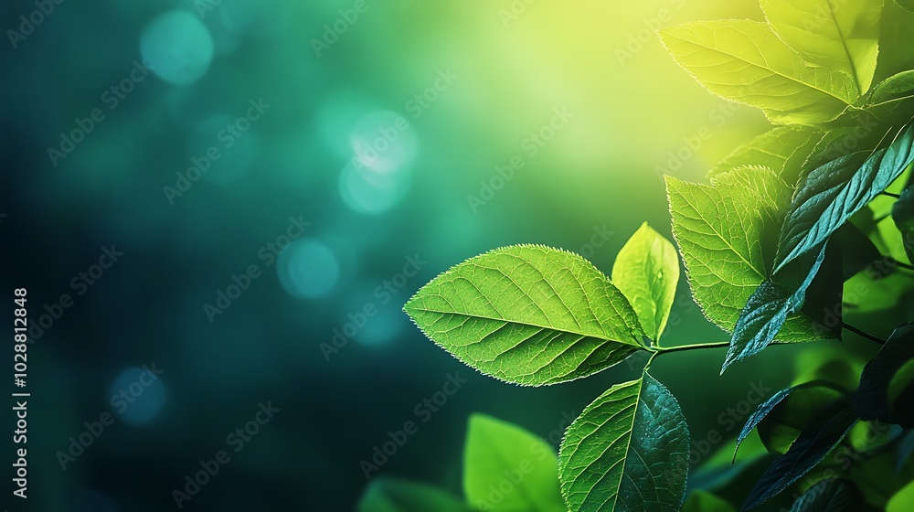 Wall mural A close-up of vibrant green leaves with a soft glow, emphasizing nature's beauty and tranquility.