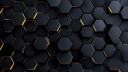 Abstract vector illustration of a dark black background with a hexagonal grid. Perfect for modern wallpaper designs, technology-themed banners, or poster templates.