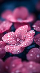 Rose blossoms in the rain: drops on delicate petals A close-up of freshly rain-drenched roses, with the water droplets sparkling on the shiny petals.