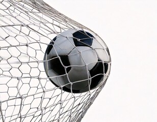 3D rendering of a soccer ball moving into the goal net.generative ai