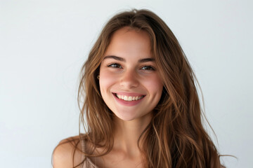 Portrait of happy, beautiful young fashionable woman on white background. Studio shot, copy space