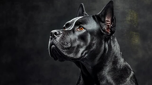 A black Cane Corso stares intently into the distance