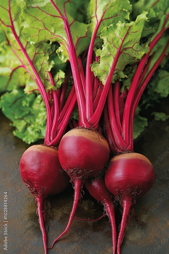 Poster freshly sliced beetroots displayed in a rustic wooden bowl with whole beets in the background