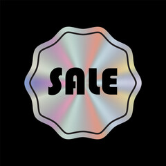 Holographic sale badge on black background for marketing and promotions