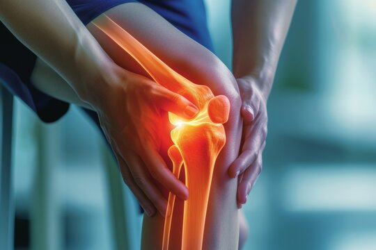 Close up of person holding their knee with highlighted joint inflammation, illustrating pain and joint health issues, highlighting need for medical attention and lifestyle adjustments