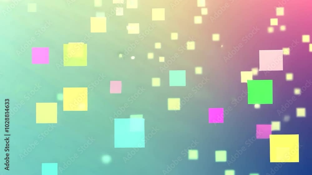 Poster abstract animation of colorful squares floating and bouncing on a gradient background. ideal for cre