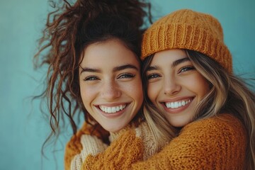 Energetic young woman carrying her best friend on her back in a studio, Generative AI