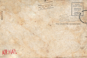 Backside of old postcard with dirty stain