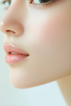 Close-up of Woman's Lips and Cheek with Soft Makeup