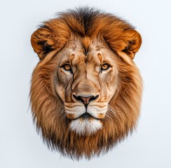 Fototapeta premium Majestic lion gazing directly at the camera against a plain background during daylight